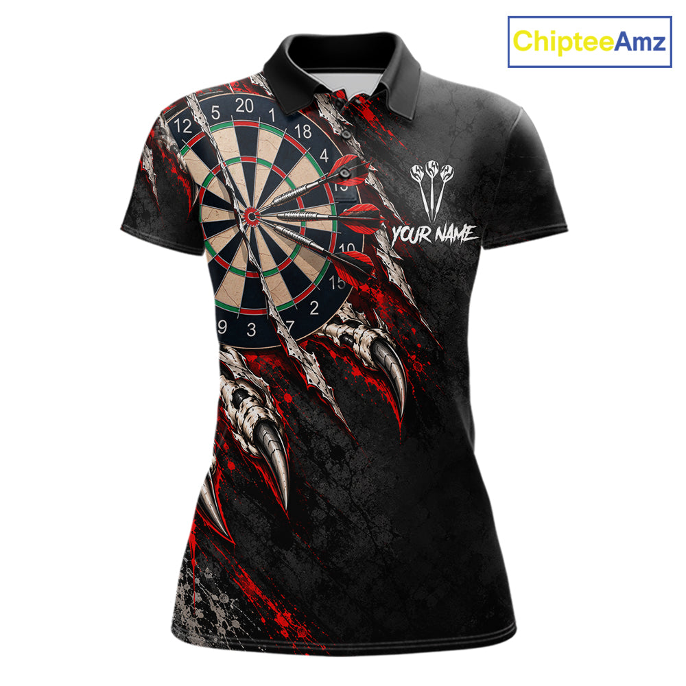 Slashed Black Red Darts Polo 1/4-Zip Shirt For Women Custom Dart Player Competition Jersey NHT1653