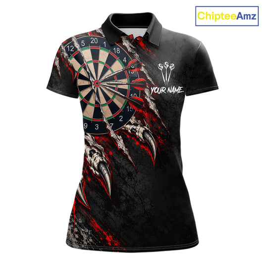 Slashed Black Red Darts Polo 1/4-Zip Shirt For Women Custom Dart Player Competition Jersey NHT1653