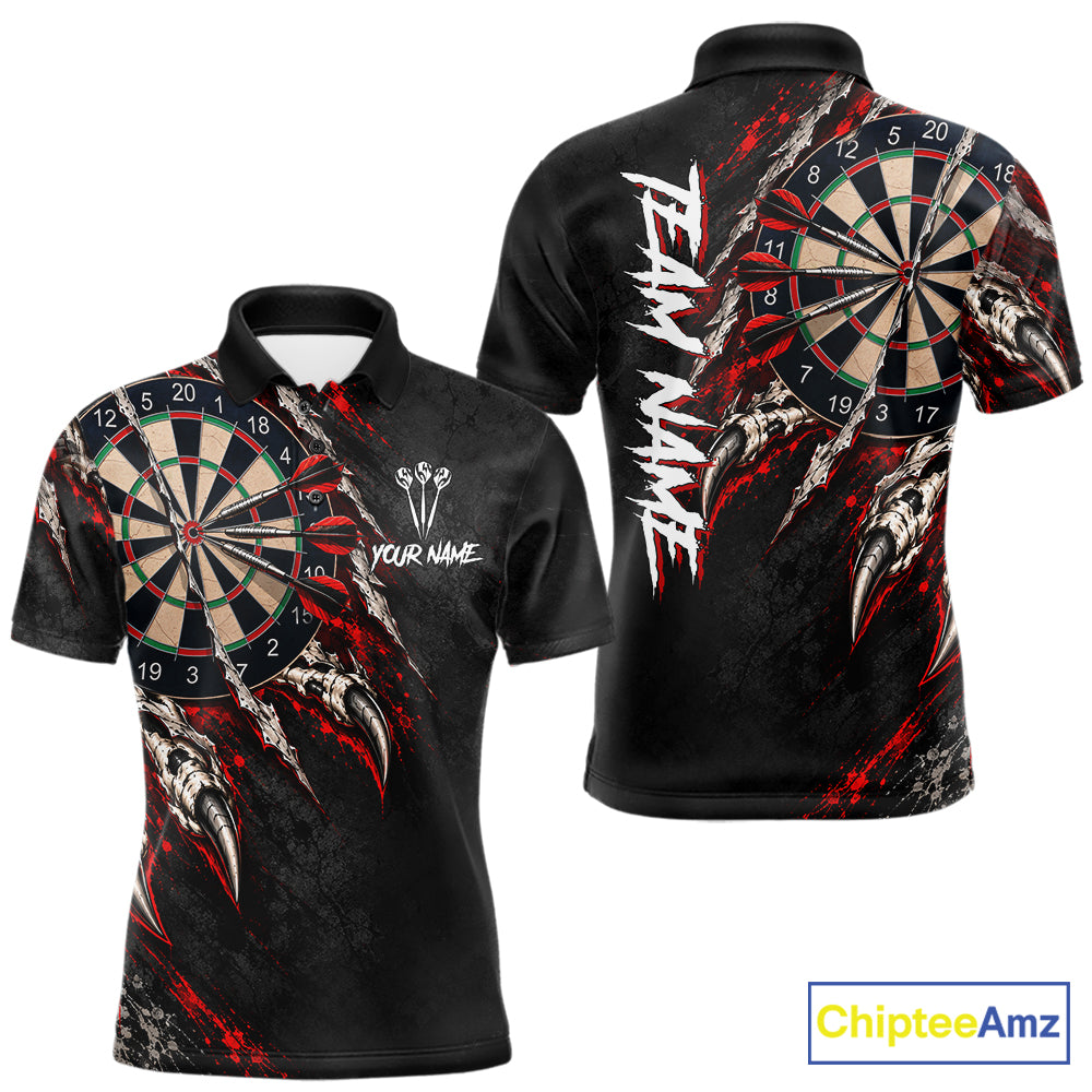 Slashed Black Red Darts Polo 1/4-Zip Shirt For Men Custom Dart Player Competition Jersey NHT1653
