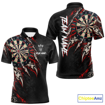 Slashed Black Red Darts Polo 1/4-Zip Shirt For Men Custom Dart Player Competition Jersey NHT1653