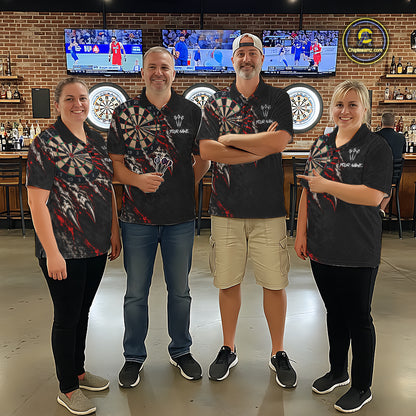 Slashed Black Red Darts Polo 1/4-Zip Shirt For Women Custom Dart Player Competition Jersey NHT1653