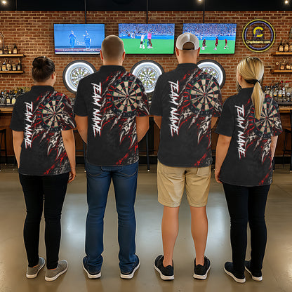 Slashed Black Red Darts Polo 1/4-Zip Shirt For Men Custom Dart Player Competition Jersey NHT1653
