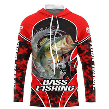 Load image into Gallery viewer, Personalized Bass Fishing Shirts Long Sleeve Hooded, UV Protection Shirt Customize Name Fishing | Red NHT394