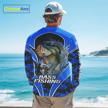 Load image into Gallery viewer, Personalized Bass Fishing Shirts Long Sleeve, UV Protection Shirt Customize Name Fishing | Blue NHT395