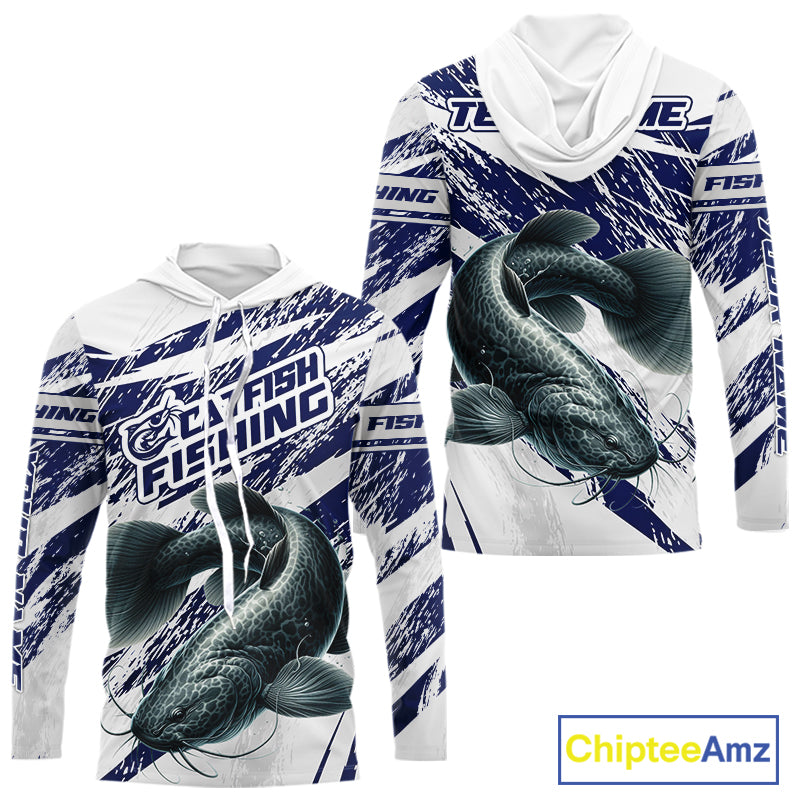 Catfish Custom Fishing Shirts Hooded Long Sleeve For Men , Catfish Fishing Tournament Apparel NHT521