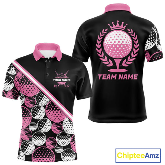 Golf Balls Pink Pattern Mens Golf Polo Shirts Custom Golf Apparel For Familly Team Shirt NHT706