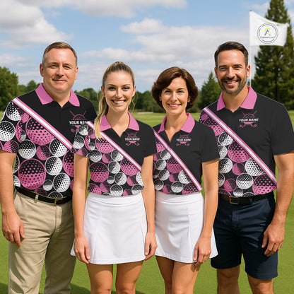 Golf Balls Pink Pattern Womens Golf Polo Shirts Custom Golf Apparel For Familly Team Shirt NHT706