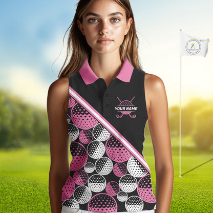 Golf Balls Pink Pattern Womens Sleeveless Golf Polo Shirts Custom Golf Apparel For Familly Team Shirt NHT706