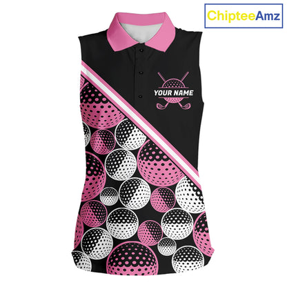 Golf Balls Pink Pattern Womens Sleeveless Golf Polo Shirts Custom Golf Apparel For Familly Team Shirt NHT706