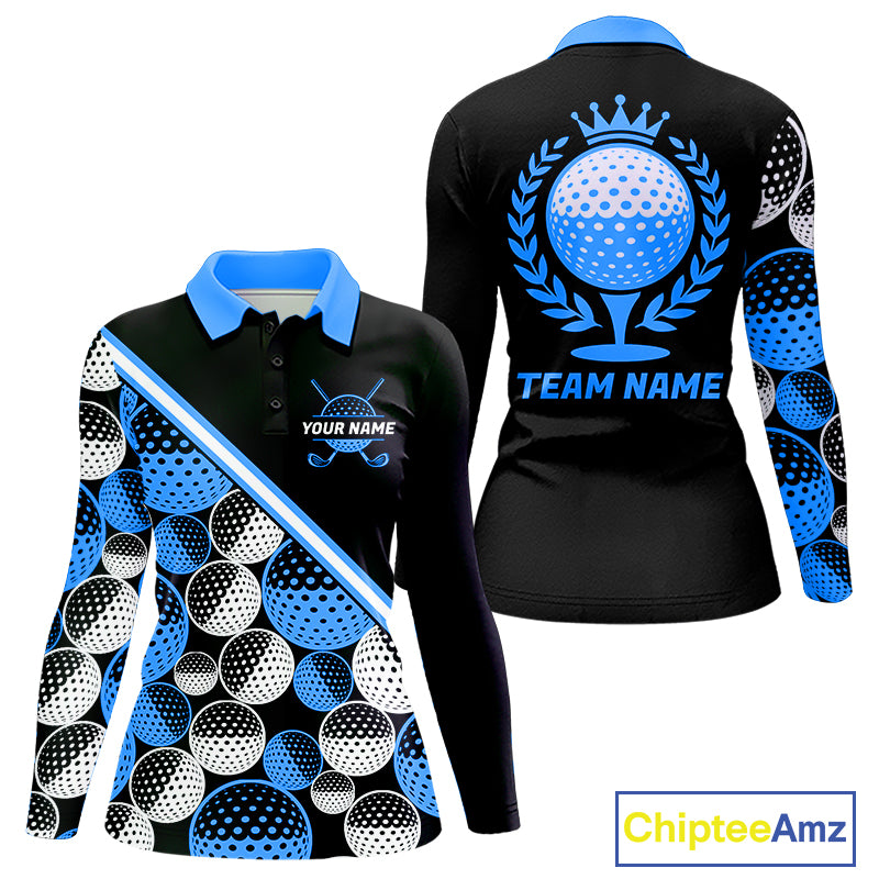 Golf Balls Blue Pattern Womens Golf Polo Shirts Custom Golf Apparel For Familly Team Shirt NHT707