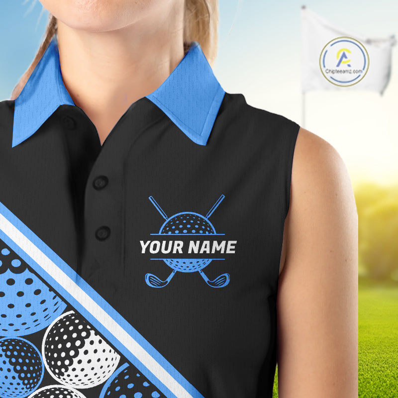 Golf Balls Blue Pattern Womens Sleeveless Golf Polo Shirts Custom Golf Apparel For Familly Team Shirt NHT707