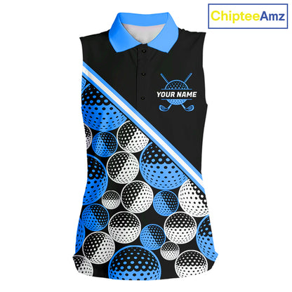 Golf Balls Blue Pattern Womens Sleeveless Golf Polo Shirts Custom Golf Apparel For Familly Team Shirt NHT707