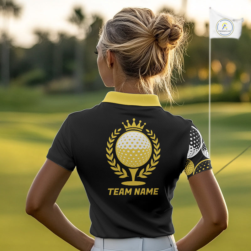 Golf Balls Yellow Pattern Womens Golf Polo Shirts Custom Golf Apparel For Familly Team Shirt NHT708