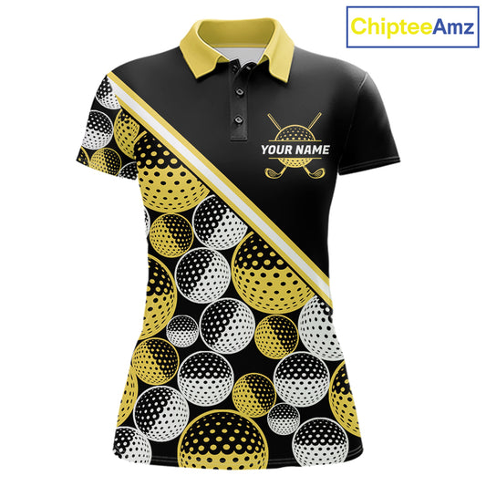 Golf Balls Yellow Pattern Womens Golf Polo Shirts Custom Golf Apparel For Familly Team Shirt NHT708