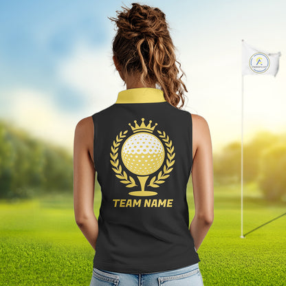 Golf Balls Yellow Pattern Womens Sleeveless Golf Polo Shirts Custom Golf Apparel For Familly Team Shirt NHT708
