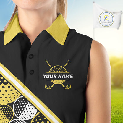 Golf Balls Yellow Pattern Womens Sleeveless Golf Polo Shirts Custom Golf Apparel For Familly Team Shirt NHT708