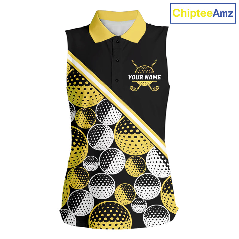 Golf Balls Yellow Pattern Womens Sleeveless Golf Polo Shirts Custom Golf Apparel For Familly Team Shirt NHT708