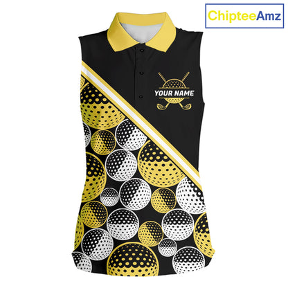 Golf Balls Yellow Pattern Womens Sleeveless Golf Polo Shirts Custom Golf Apparel For Familly Team Shirt NHT708