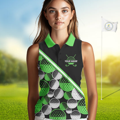 Golf Balls Green Pattern Womens Sleeveless Golf Polo Shirts Custom Golf Apparel For Familly Team Shirt NHT709