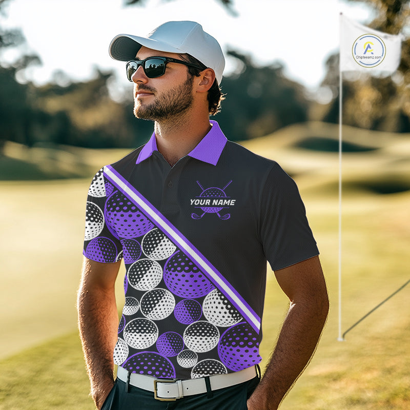 Golf Balls Purple Pattern Mens Golf Polo Shirts Custom Golf Apparel For Familly Team Shirt NHT710