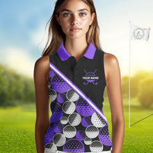 Load image into Gallery viewer, Golf Balls Purple Pattern Womens Sleeveless Golf Polo Shirts Custom Golf Apparel For Familly Team Shirt NHT710