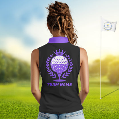 Golf Balls Purple Pattern Womens Sleeveless Golf Polo Shirts Custom Golf Apparel For Familly Team Shirt NHT710