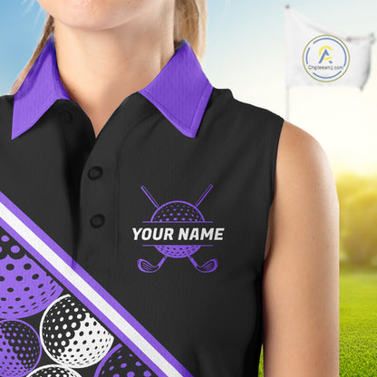 Golf Balls Purple Pattern Womens Sleeveless Golf Polo Shirts Custom Golf Apparel For Familly Team Shirt NHT710