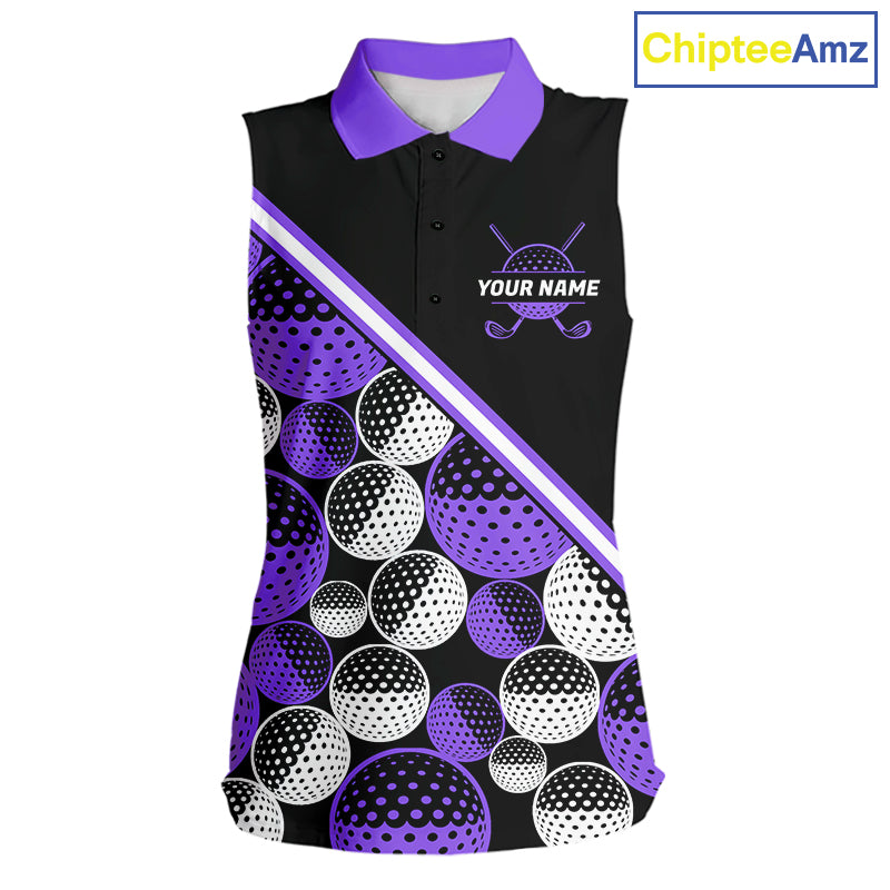 Golf Balls Purple Pattern Womens Sleeveless Golf Polo Shirts Custom Golf Apparel For Familly Team Shirt NHT710
