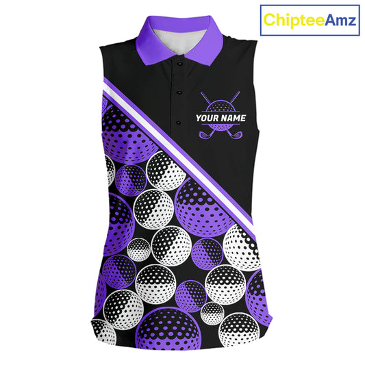 Golf Balls Purple Pattern Womens Sleeveless Golf Polo Shirts Custom Golf Apparel For Familly Team Shirt NHT710