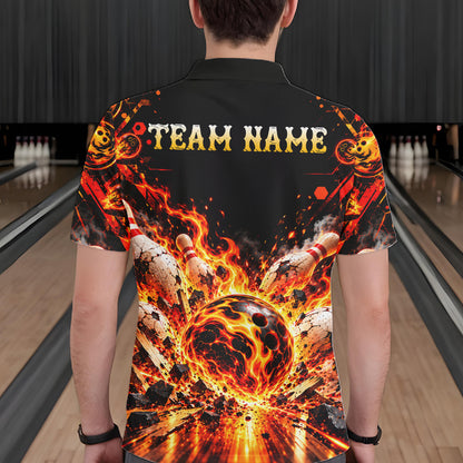 Burning Lava Bowling Ball Pattern Polo Shirt For Men Personalized Team Performance Jersey NHT1673