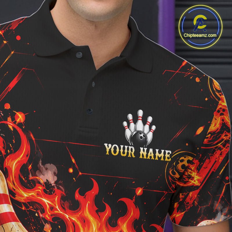 Burning Lava Bowling Ball Pattern Polo Shirt For Men Personalized Team Performance Jersey NHT1673