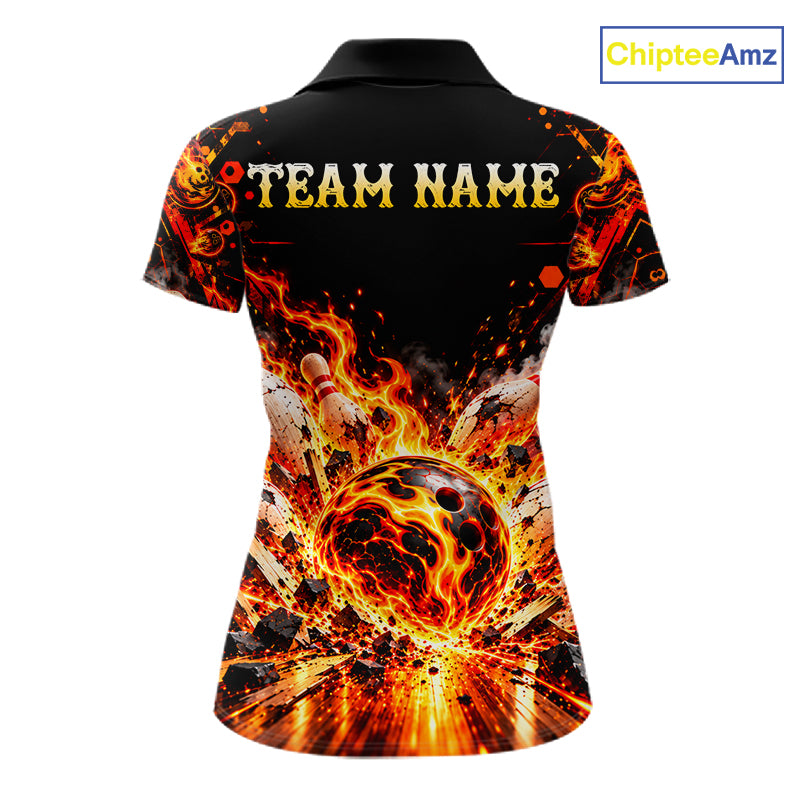 Burning Lava Bowling Ball Pattern Polo Shirt For Women Personalized Team Performance Jersey NHT1673