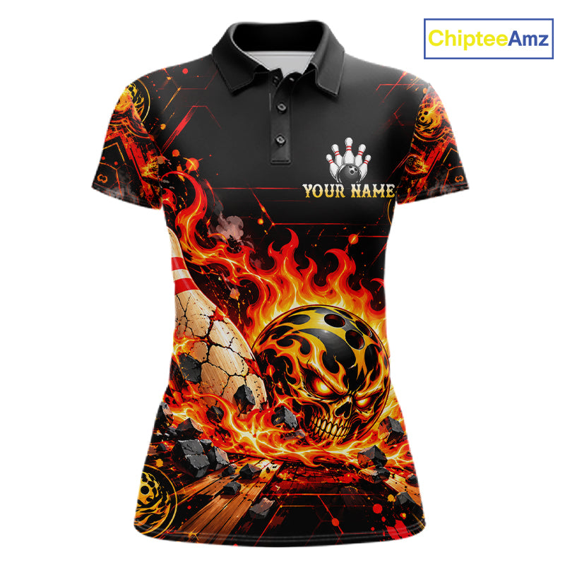 Burning Lava Bowling Ball Pattern Polo Shirt For Women Personalized Team Performance Jersey NHT1673