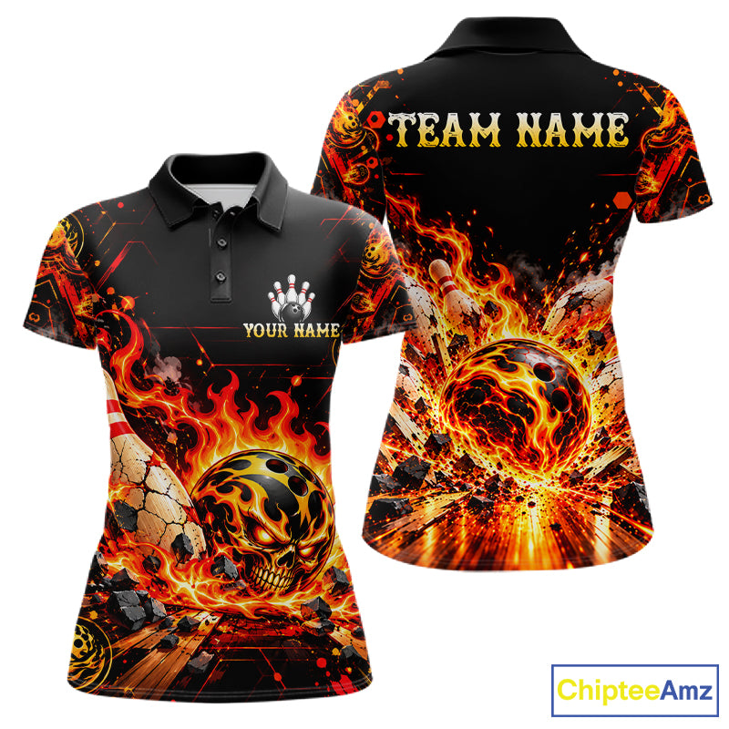 Burning Lava Bowling Ball Pattern Polo Shirt For Women Personalized Team Performance Jersey NHT1673