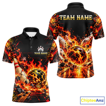 Burning Lava Bowling Ball Pattern Polo Shirt For Men Personalized Team Performance Jersey NHT1673