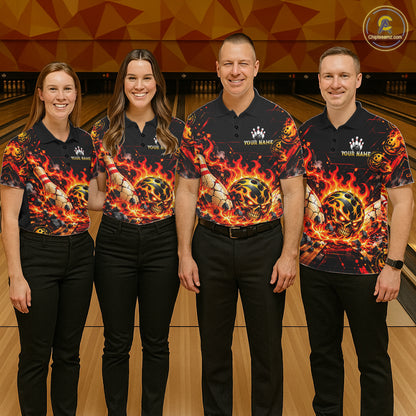 Burning Lava Bowling Ball Pattern Polo Shirt For Men Personalized Team Performance Jersey NHT1673