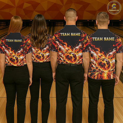 Burning Lava Bowling Ball Pattern Polo Shirt For Men Personalized Team Performance Jersey NHT1673