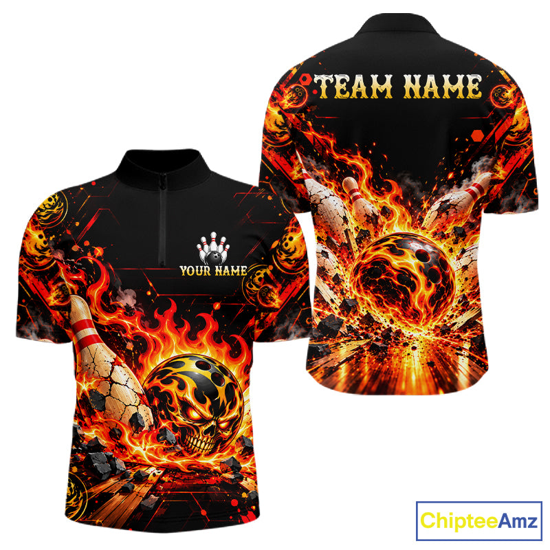 Burning Lava Bowling Ball Pattern Polo Shirt For Men Personalized Team Performance Jersey NHT1673