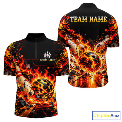 Burning Lava Bowling Ball Pattern Polo Shirt For Men Personalized Team Performance Jersey NHT1673