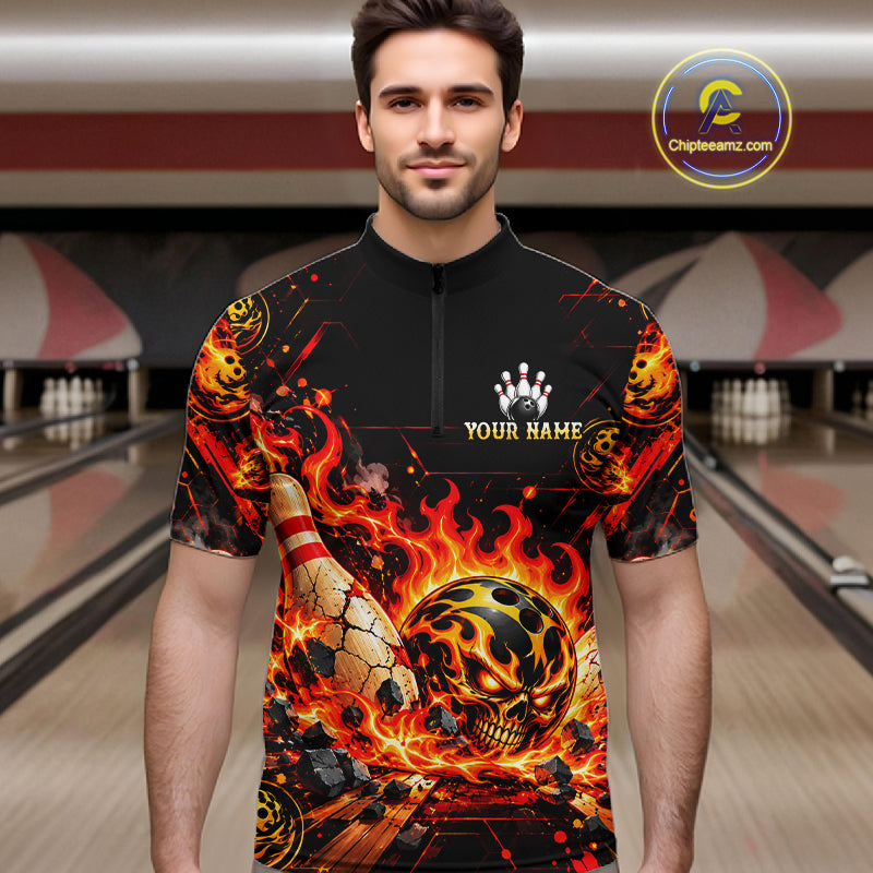 Burning Lava Bowling Ball Pattern Polo Shirt For Men Personalized Team Performance Jersey NHT1673