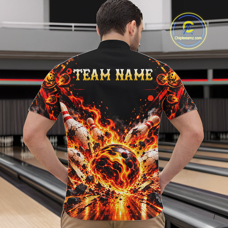 Burning Lava Bowling Ball Pattern Polo Shirt For Men Personalized Team Performance Jersey NHT1673