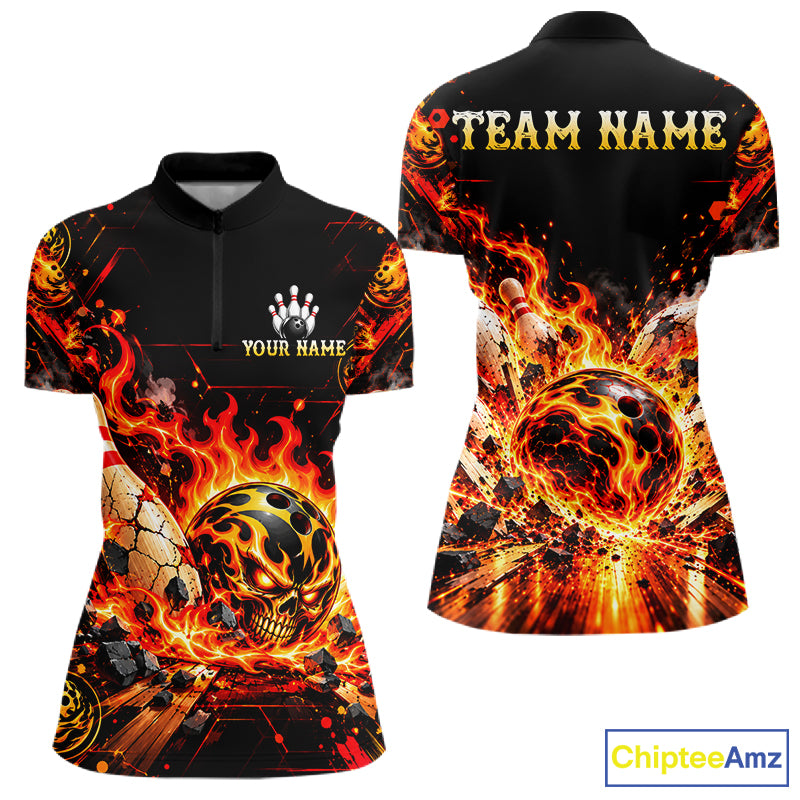 Burning Lava Bowling Ball Pattern Polo Shirt For Women Personalized Team Performance Jersey NHT1673