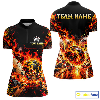 Burning Lava Bowling Ball Pattern Polo Shirt For Women Personalized Team Performance Jersey NHT1673