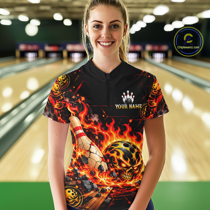 Burning Lava Bowling Ball Pattern Polo Shirt For Women Personalized Team Performance Jersey NHT1673