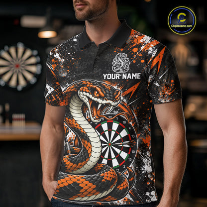 Orange Black Snake Dartboard Polo Shirt For Men Custom Cobra Darts Team Tournament Jersey NHT1679