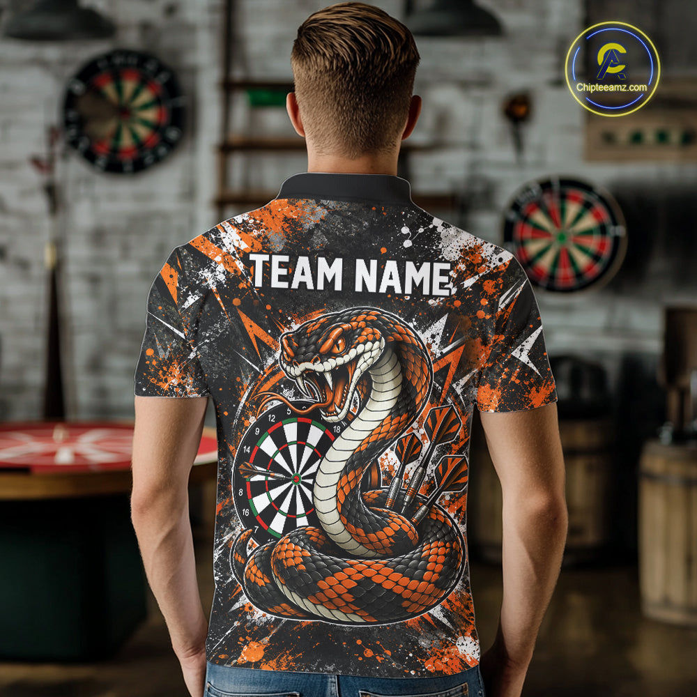 Orange Black Snake Dartboard Polo Shirt For Men Custom Cobra Darts Team Tournament Jersey NHT1679