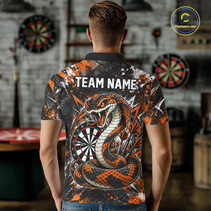 Orange Black Snake Dartboard Polo Shirt For Men Custom Cobra Darts Team Tournament Jersey NHT1679