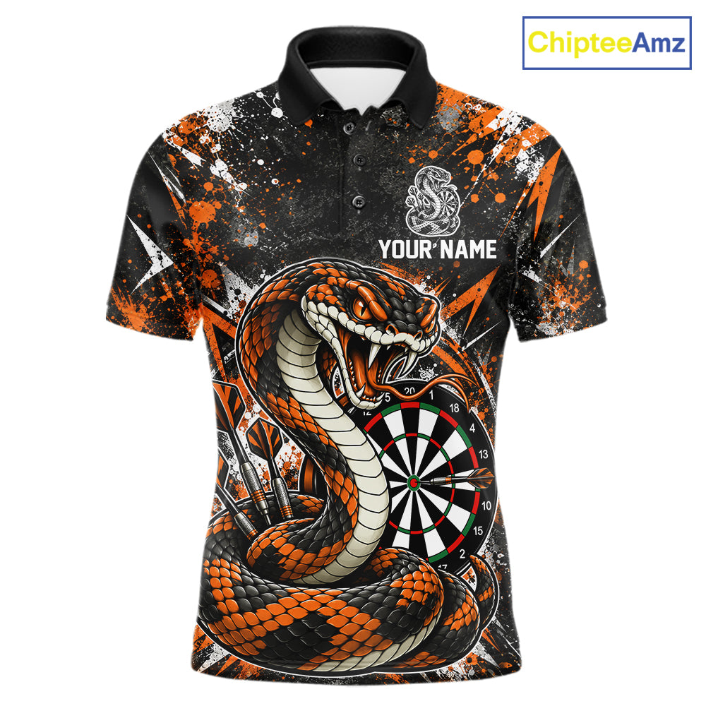 Orange Black Snake Dartboard Polo Shirt For Men Custom Cobra Darts Team Tournament Jersey NHT1679
