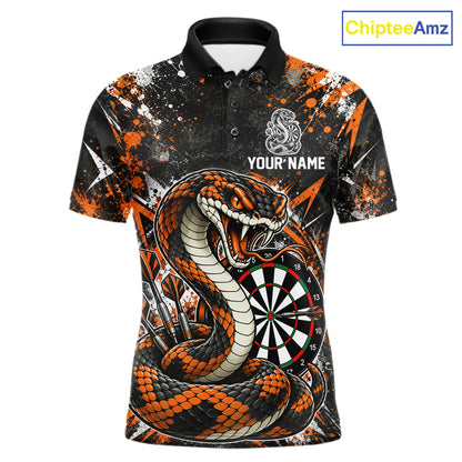 Orange Black Snake Dartboard Polo Shirt For Men Custom Cobra Darts Team Tournament Jersey NHT1679