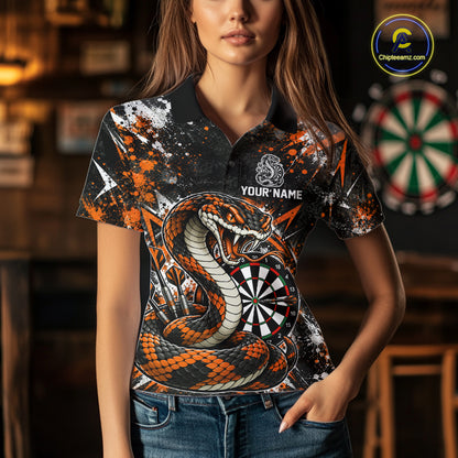 Orange Black Snake Dartboard Polo Shirt For Women Custom Cobra Darts Team Tournament Jersey NHT1679